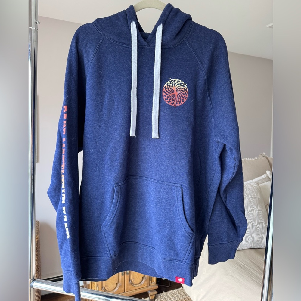 DMB Navy Pullover Hooded Sweatshirt with Graphic on chest, sleeve and back, XL